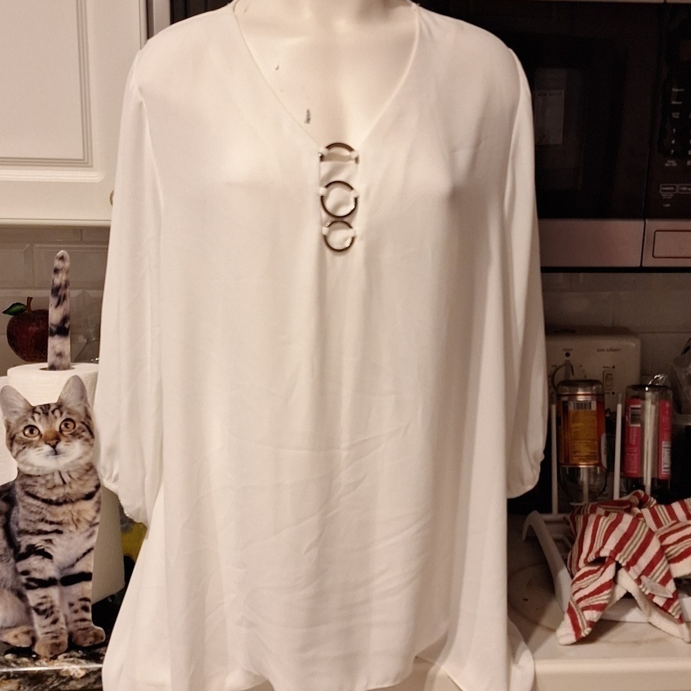 Womens Sami & Jo solid white 3/4 sleeve plus size blouse 2X
